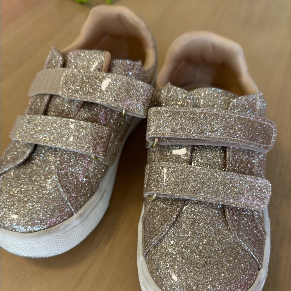 Kids Glitter Velcro Sneakers - Gold